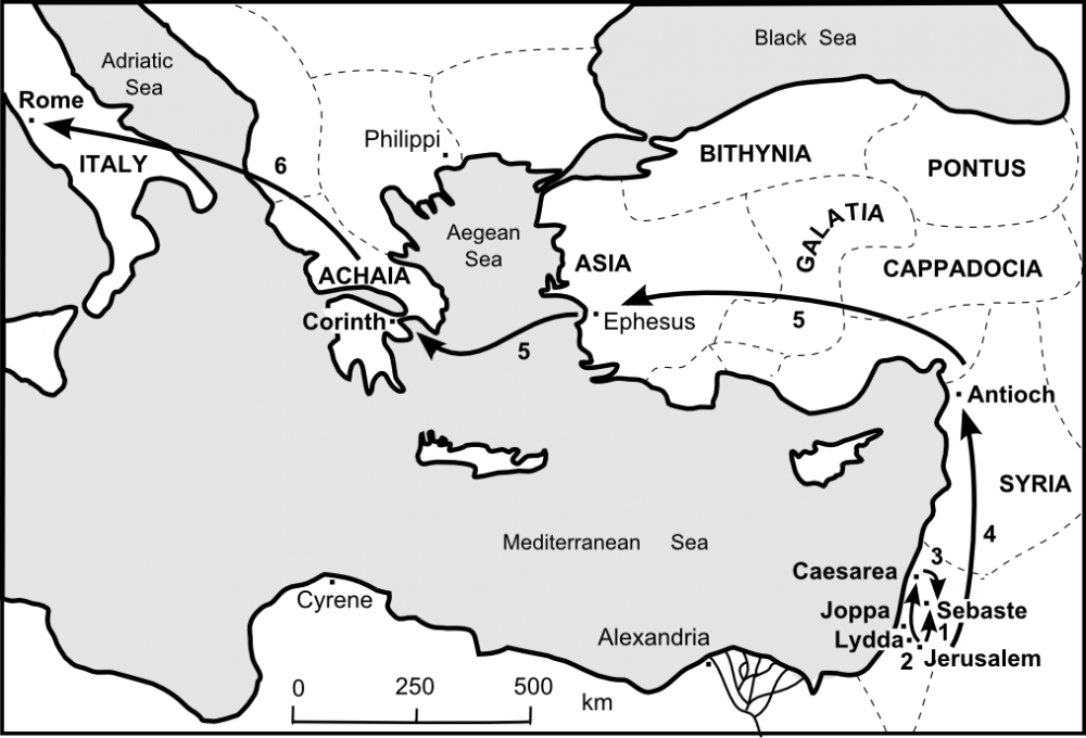 Map of Peter's Journeys