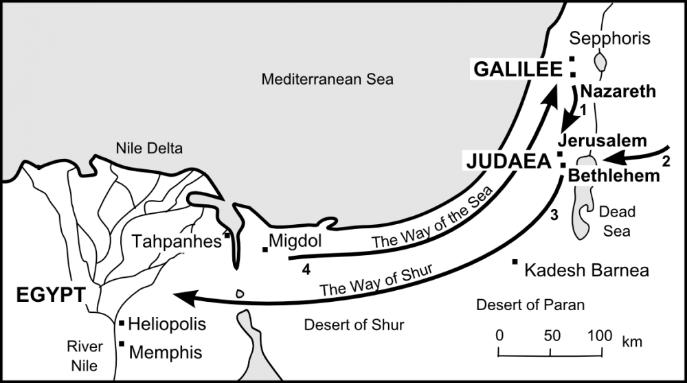 Map of Jesus's childhood journeys