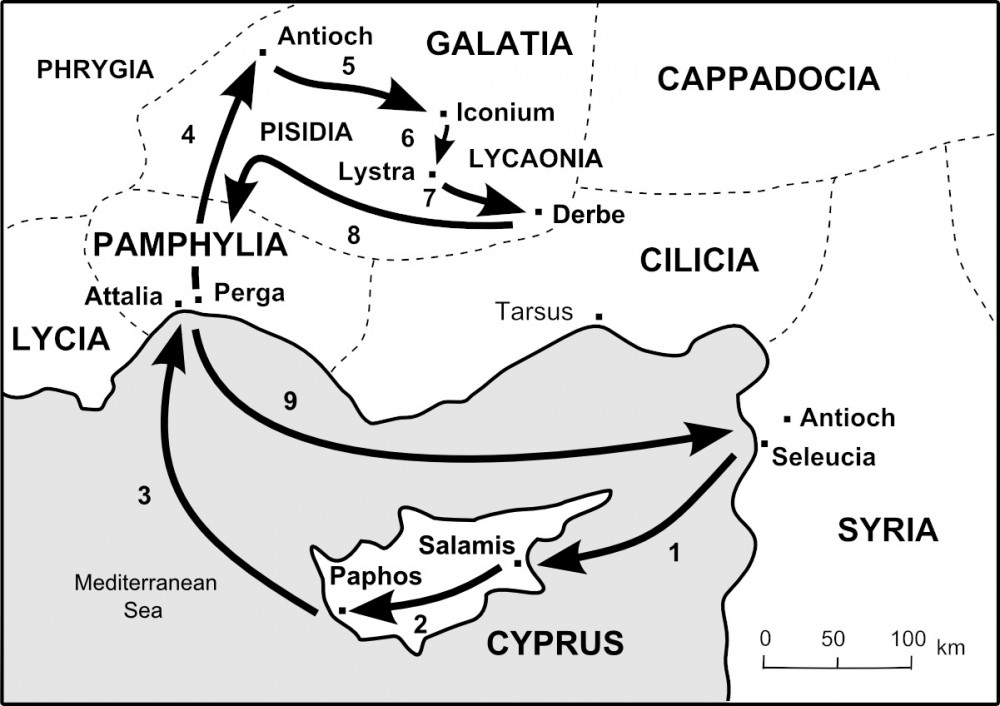 Image result for map of paul and barnabas journey in acts 13