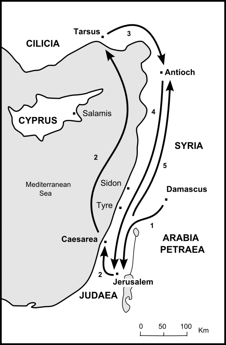 Map of Paul's early ministry