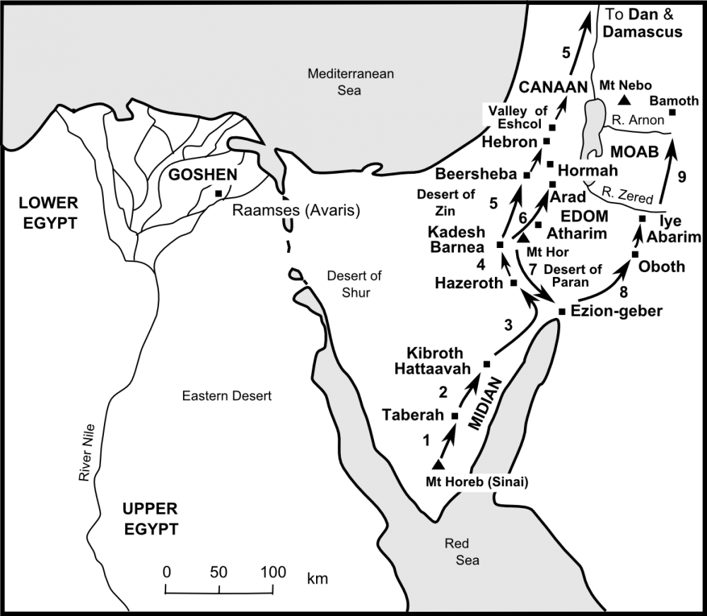 Map of the journey from Sinai to Moab