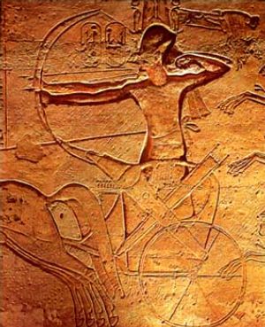 Ramses II at Kadesh - relief at Abu Simbel (Public Domain)