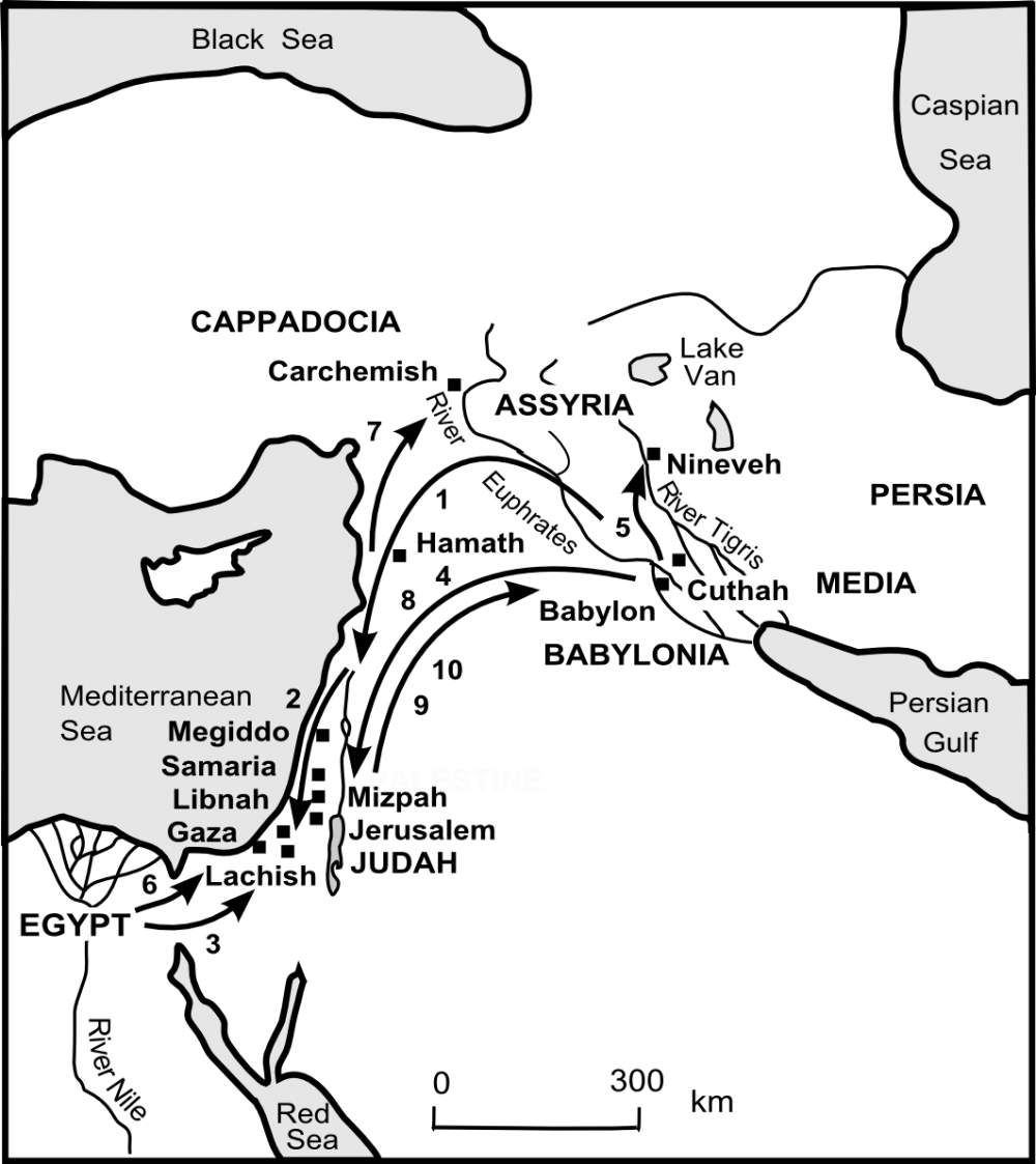 Map of Judah's journey towards exile