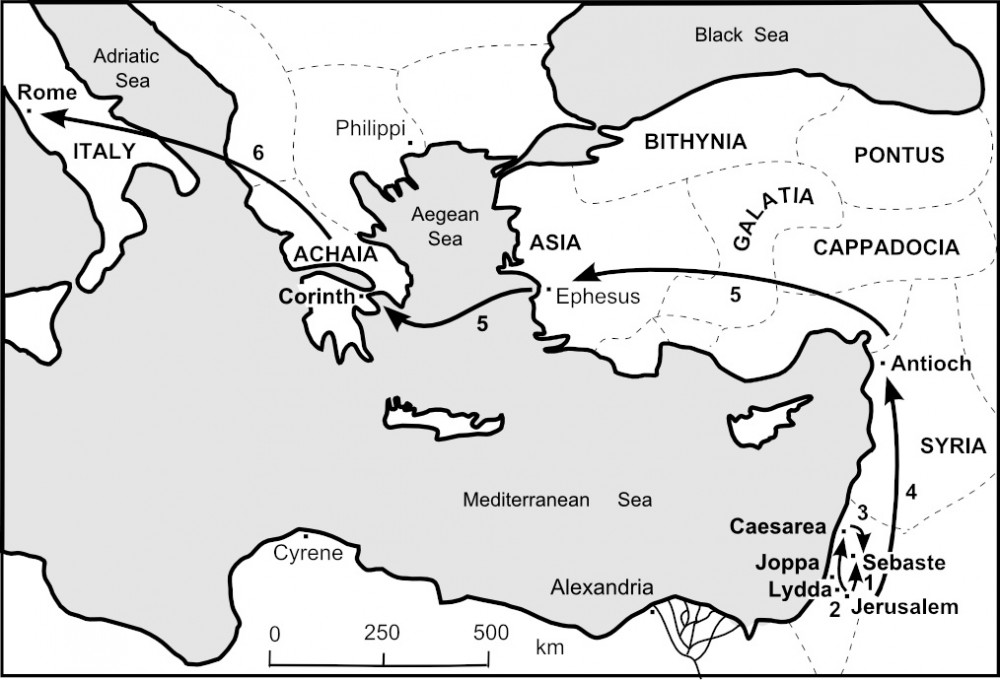 Map of Peter's Journeys