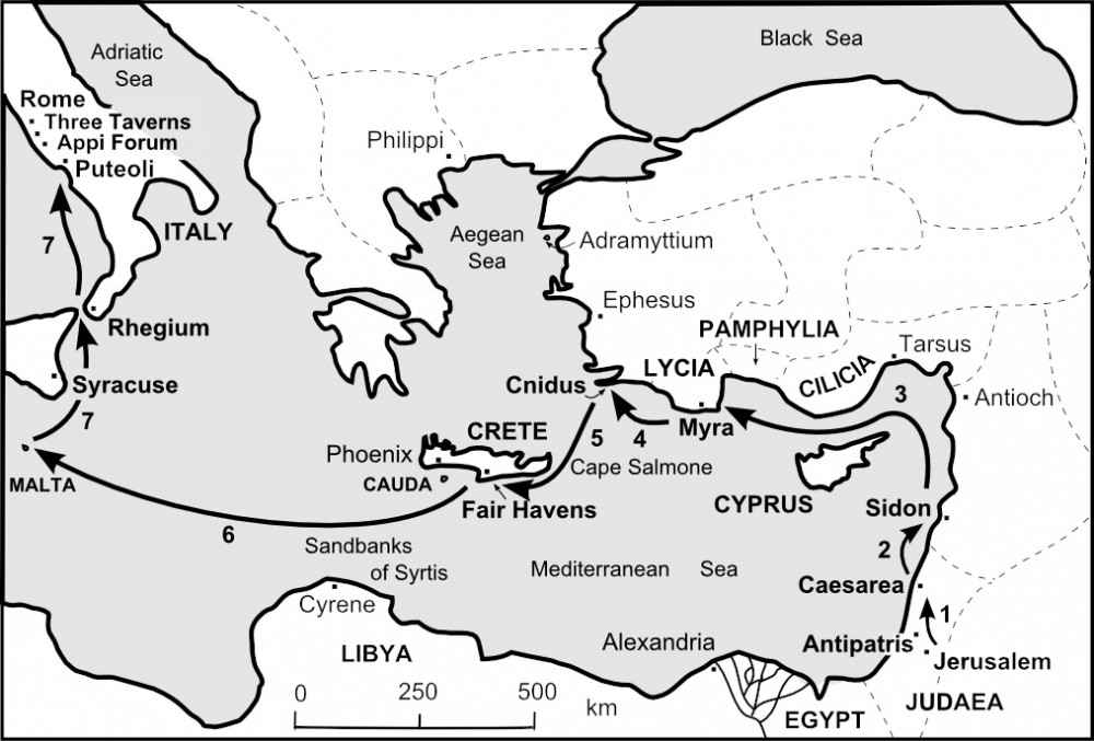 Map of Paul's Journey to Rome