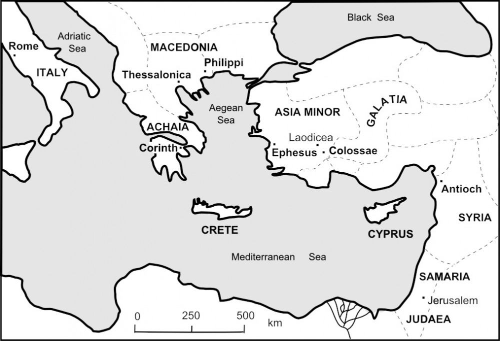 Map showing the churches Paul wrote to