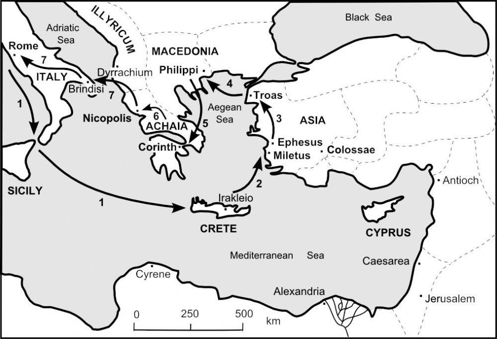 Map showing Paul's 4th Missionary Journey