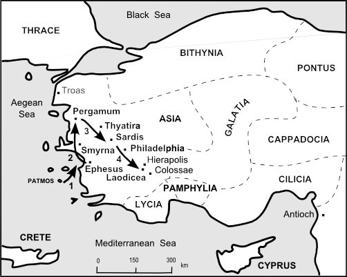 Map showing the 7 Churches of Asia Minor