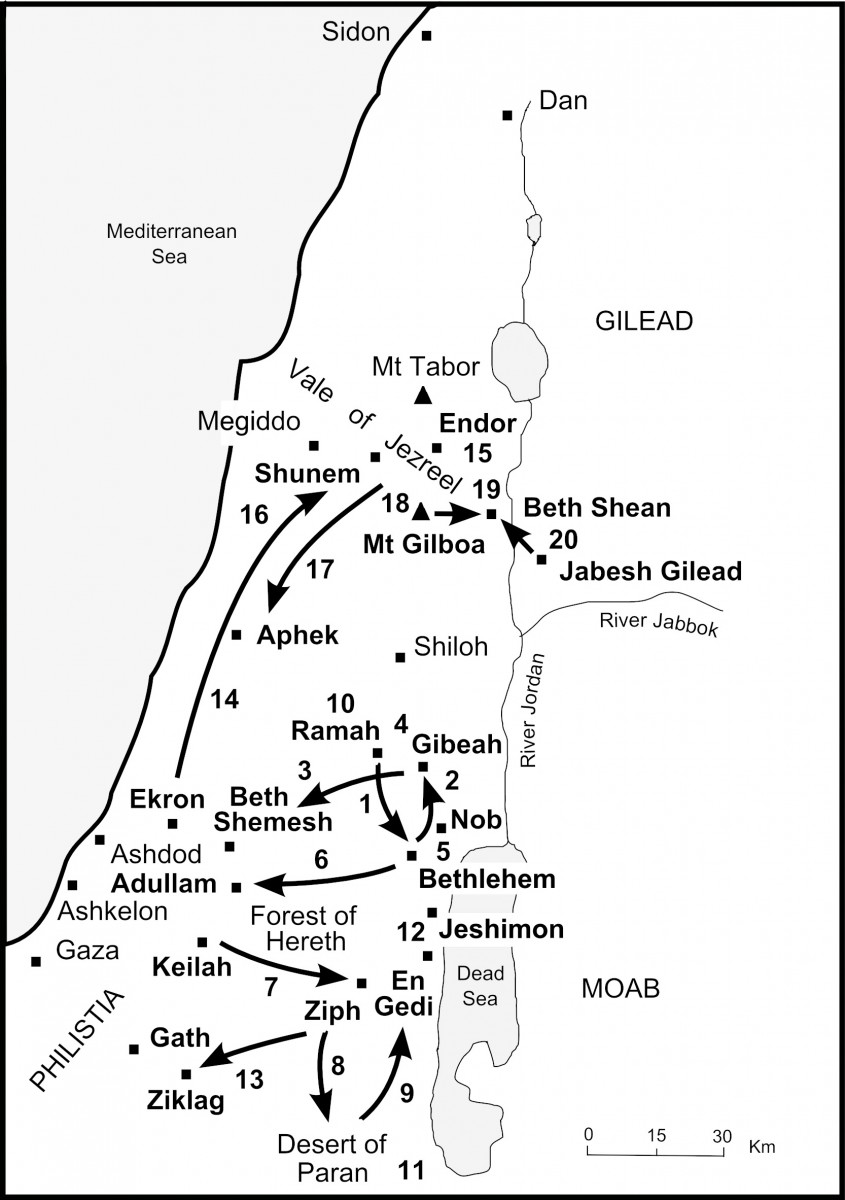 Map - David rivals Saul