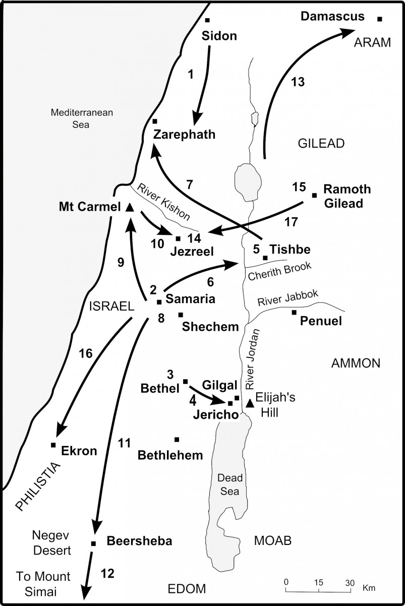 Map of Elijah's Journeys